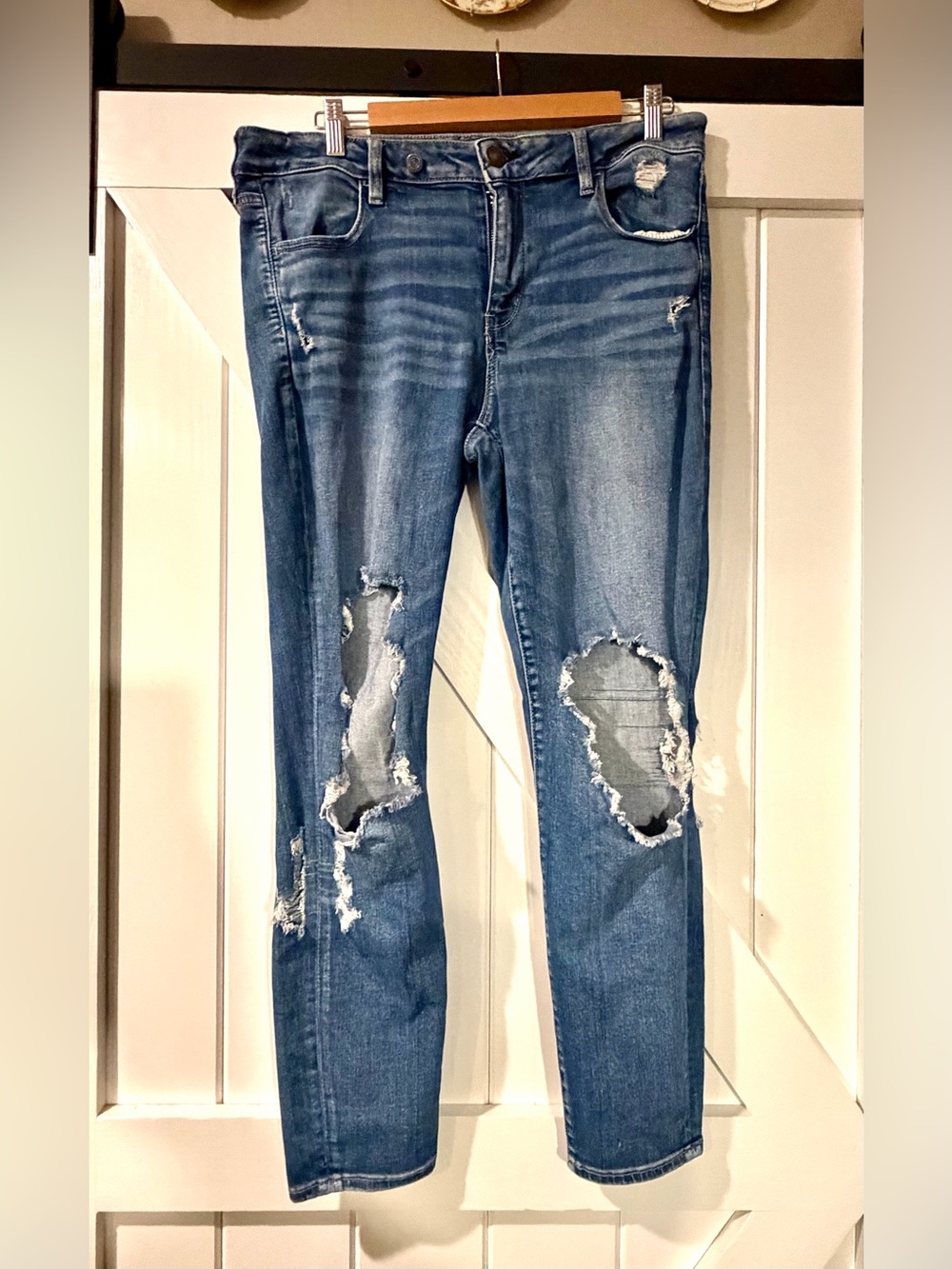 American Eagle Next Level Stretch Distressed Skinny Jeans - Blue